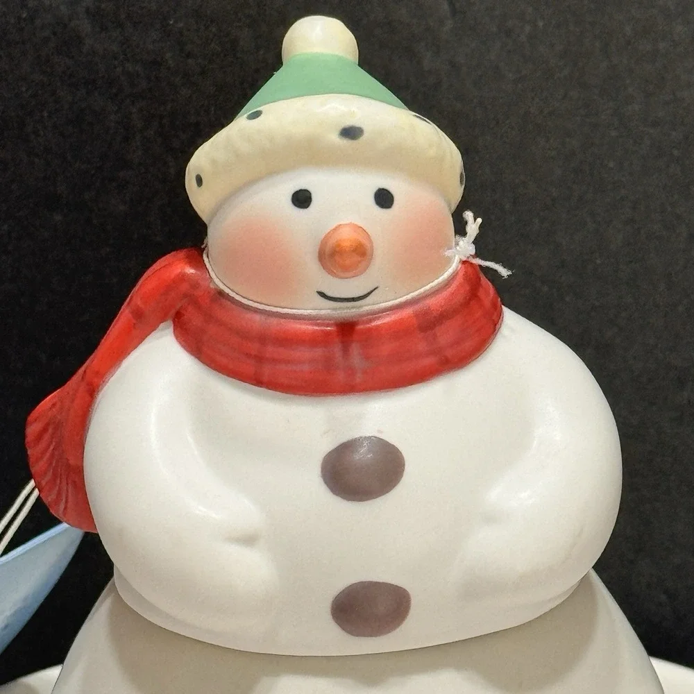 New Hallmark Ceramic Snowman Candy Dispense 2 Pc Bowl Jolly Christmas Gift 7